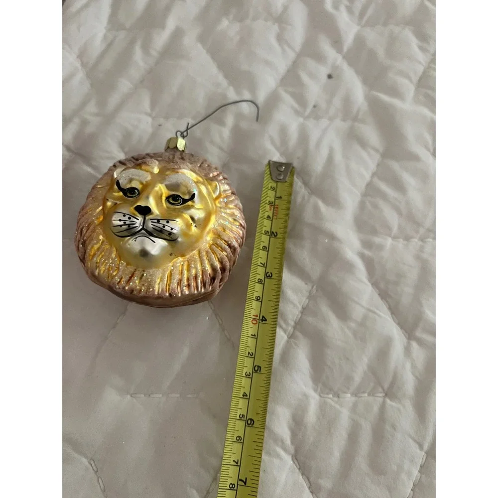 Christopher Radko Lion Glass Christmas Ornament Gold Glitter Mane Animal Head